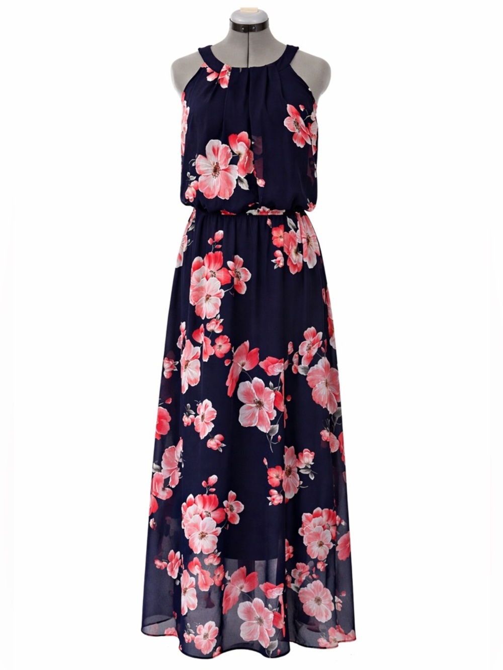 Robbie Bee Navy Maxi Dress with Pink Floral Print